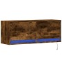 Mueble de TV de pared con luces LED roble ahumado 100x31x35 cm de , Muebles TV - Ref: Foro24-852366, Precio: 67,13 €, Descuen...