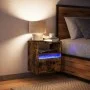 Wall-mounted bedside table with LED lights in smoked oak. by , Nightstands - Ref: Foro24-3307983, Price: 49,51 €, Discount: %