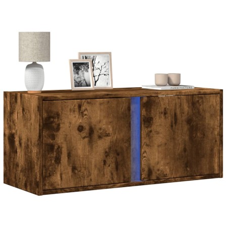 Mueble de TV de pared con luces LED roble ahumado 80x31x35 cm de , Muebles TV - Ref: Foro24-852261, Precio: 59,01 €, Descuent...