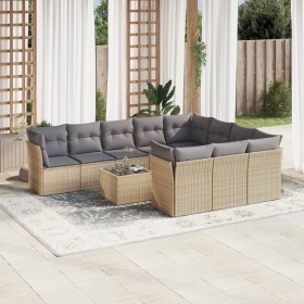 Set de sofás de jardín 11pzas con cojines ratán sintético beige en Conjuntos de jardín | Comprar online en Foru.es