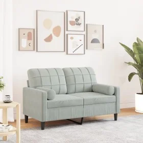 Sofá de 2 plazas con cojines terciopelo gris claro 120 cm de , Sofás - Ref: Foro24-3278209, Precio: 211,86 €, Descuento: %