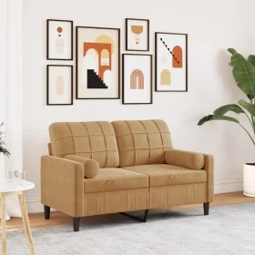 Sofá de 2 plazas con cojines terciopelo marrón 120 cm de , Sofás - Ref: Foro24-3278216, Precio: 249,14 €, Descuento: %