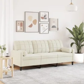 Sofá de 3 plazas con cojines terciopelo color crema 180 cm de , Sofás - Ref: Foro24-3278237, Precio: 332,48 €, Descuento: %