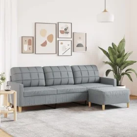 Sofá de 3 plazas con taburete de tela gris claro 210 cm de , Sofás - Ref: Foro24-3278249, Precio: 327,04 €, Descuento: %