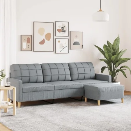 Sofá de 3 plazas con taburete de tela gris claro 210 cm de , Sofás - Ref: Foro24-3278249, Precio: 327,04 €, Descuento: %