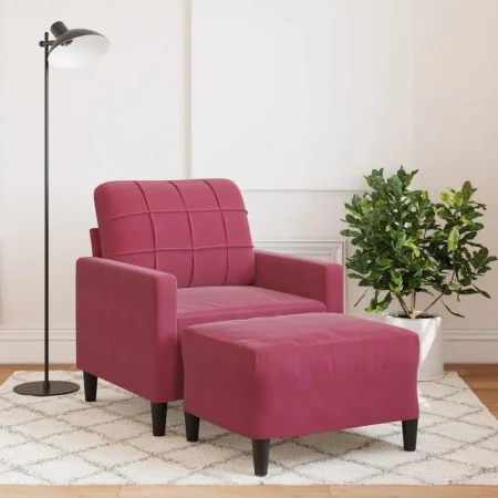 Sillón con taburete terciopelo rojo tinto 60 cm de , Sofás - Ref: Foro24-3278261, Precio: 196,49 €, Descuento: %