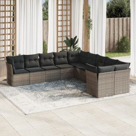 Set de sofás de jardín 10 pzas con cojines ratán sintético gris en Conjuntos de jardín | Comprar online en Foru.es