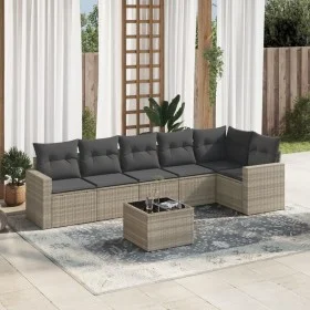 Gartensofagarnitur 7-teilig mit Kissen, hellgrauer PE-Rattan von , Modulare Sofas für den Außenbereich - Ref: Foro24-3251339,...