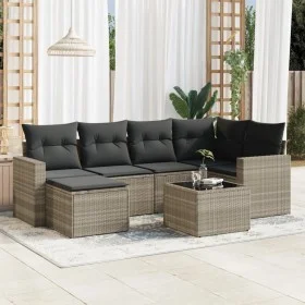 Set de sofás de jardín 7 pzas con cojines ratán PE gris claro von , Modulare Sofas für den Außenbereich - Ref: Foro24-3251609...