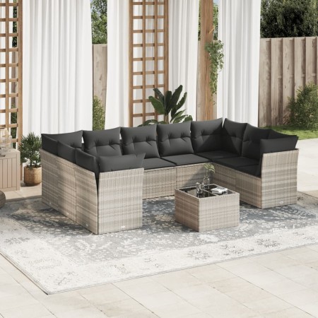 Set sofás jardín 10 pzas con cojines ratán sintético gris claro de , Conjuntos de jardín - Ref: Foro24-3249981, Precio: 686,4...