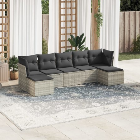 Set de sofás de jardín 7 pzas con cojines ratán PE gris claro de , Conjuntos de jardín - Ref: Foro24-3249871, Precio: 457,39 ...
