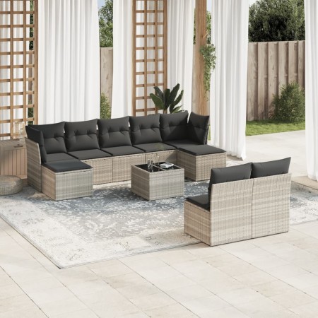 Set sofás jardín 10 pzas con cojines ratán sintético gris claro de , Conjuntos de jardín - Ref: Foro24-3250121, Precio: 613,3...