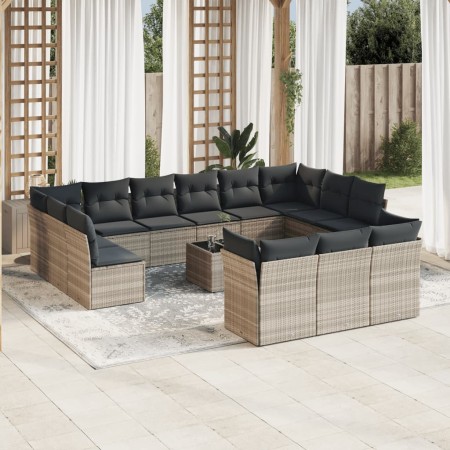 Set sofás jardín 14 pzas con cojines ratán sintético gris claro de , Conjuntos de jardín - Ref: Foro24-3250301, Precio: 940,5...