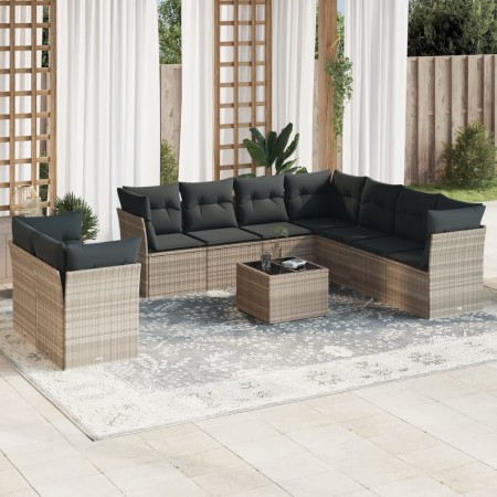Set sofás jardín 10 pzas con cojines ratán sintético gris claro de , Conjuntos de jardín - Ref: Foro24-3249691, Precio: 691,0...