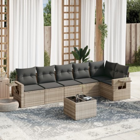 Set de sofás de jardín 7 pzas con cojines ratán PE gris claro de , Conjuntos de jardín - Ref: Foro24-3252539, Precio: 462,04 ...