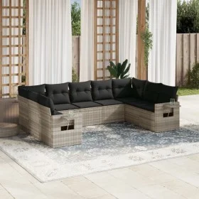 Set muebles jardín 9 pzas y cojines ratán sintético gris claro de , Conjuntos de jardín - Ref: Foro24-3252939, Precio: 620,58...