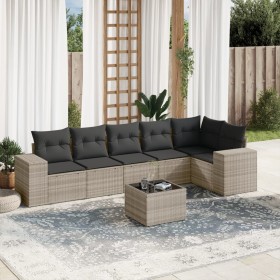 Set de sofás de jardín 7 pzas con cojines ratán PE gris claro de , Conjuntos de jardín - Ref: Foro24-3254939, Precio: 478,54 ...