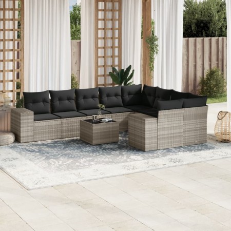 Set sofás jardín 10 pzas con cojines ratán sintético gris claro de , Conjuntos de jardín - Ref: Foro24-3255389, Precio: 674,3...