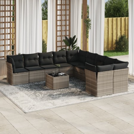 Set de sofás de jardín 11 pzas y cojines ratán sintético gris de , Conjuntos de jardín - Ref: Foro24-3250091, Precio: 748,11 ...