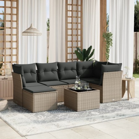 Set de sofás de jardín 7 pzas con cojines ratán PE gris claro de , Conjuntos de jardín - Ref: Foro24-3263188, Precio: 458,24 ...