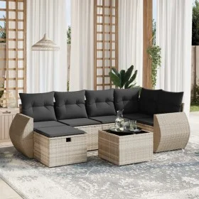 Set de sofás de jardín 7 pzas con cojines ratán PE gris claro de , Conjuntos de jardín - Ref: Foro24-3264118, Precio: 484,62 ...