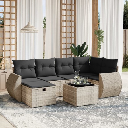 Set de sofás de jardín 7 pzas con cojines ratán PE gris claro de , Conjuntos de jardín - Ref: Foro24-3264118, Precio: 473,64 ...