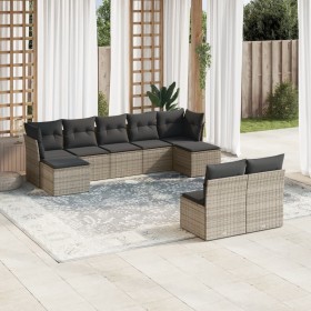 Set de muebles de jardín 9 pzas y cojines ratán sintético gris en Conjuntos de jardín | Comprar online en Foru.es