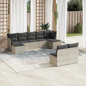 Set muebles jardín 9 pzas y cojines ratán sintético gris claro en Conjuntos de jardín | Comprar online en Foru.es