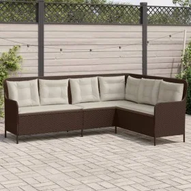 L-förmiges Gartensofa mit braunen Kissen aus synthetischem Rattan. von , Outdoor-Sofas - Ref: Foro24-369001, Preis: 356,26 €,...