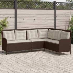 Sofá de jardín en forma de L con cojines ratán sintético marrón de , Sofás de exterior - Ref: Foro24-369001, Precio: 366,01 €...