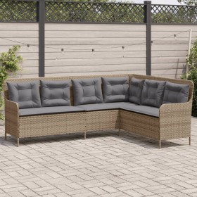 Sofá de jardín en forma de L con cojines ratán sintético beige de , Sofás de exterior - Ref: Foro24-369003, Precio: 364,39 €,...