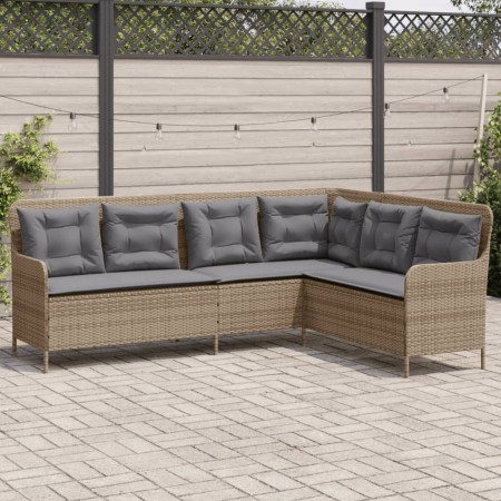 Sofá de jardín en forma de L con cojines ratán sintético beige de , Sofás de exterior - Ref: Foro24-369003, Precio: 364,39 €,...