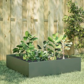 Arriate de acero verde oliva 100x100x25 cm de , Maceteros y jardineras - Ref: Foro24-851034, Precio: 54,91 €, Descuento: %