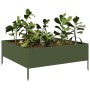 Arriate de acero verde oliva 100x100x25 cm de , Maceteros y jardineras - Ref: Foro24-851034, Precio: 54,91 €, Descuento: %
