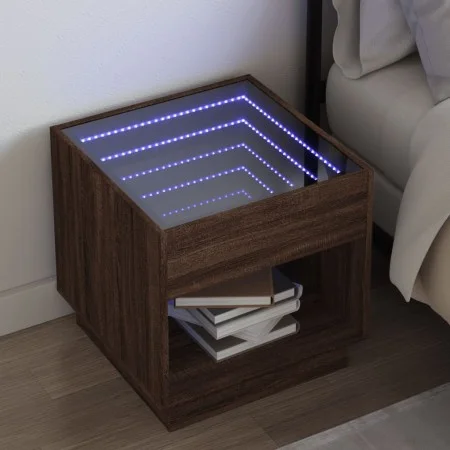 Mesita de noche con Infinity LED marrón roble 50x50x50 cm by , Nightstands - Ref: Foro24-3284090, Price: 84,54 €, Discount: %