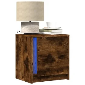 Mesita de noche luces LED 2 uds madera ingeniería roble ahumado de , Mesitas de noche - Ref: Foro24-852056, Precio: 87,94 €, ...