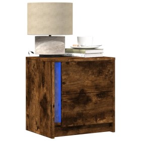 Mesita de noche luces LED 2 uds madera ingeniería roble ahumado de , Mesitas de noche - Ref: Foro24-852056, Precio: 89,13 €, ...