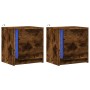 Mesita de noche luces LED 2 uds madera ingeniería roble ahumado de , Mesitas de noche - Ref: Foro24-852056, Precio: 89,13 €, ...