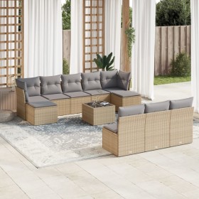 Set de sofás de jardín 11pzas con cojines ratán sintético beige en Conjuntos de jardín | Comprar online en Foru.es