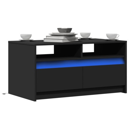 Mesa de centro con luces LED madera de ingeniería negra de , Mesas de centro - Ref: Foro24-851992, Precio: 112,32 €, Descuent...