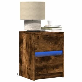 Mesita de noche luces LED 2 uds madera ingeniería roble ahumado de , Mesitas de noche - Ref: Foro24-852042, Precio: 83,61 €, ...