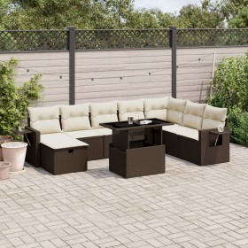 Set de sofás de jardín 9 pzas y cojines ratán sintético marrón de , Conjuntos de jardín - Ref: Foro24-3275033, Precio: 626,37...
