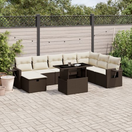 Set de sofás de jardín 9 pzas y cojines ratán sintético marrón de , Conjuntos de jardín - Ref: Foro24-3275033, Precio: 626,37...