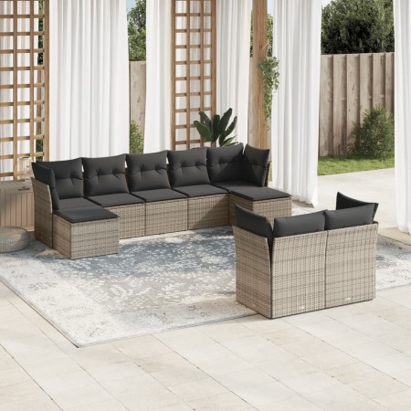 Set de muebles de jardín 9 pzas y cojines ratán sintético gris en Conjuntos de jardín | Comprar online en Foru.es
