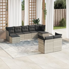 Set muebles jardín 9 pzas y cojines ratán sintético gris claro en Conjuntos de jardín | Comprar online en Foru.es