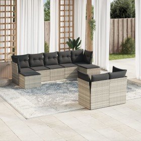 Set muebles jardín 9 pzas y cojines ratán sintético gris claro en Conjuntos de jardín | Comprar online en Foru.es