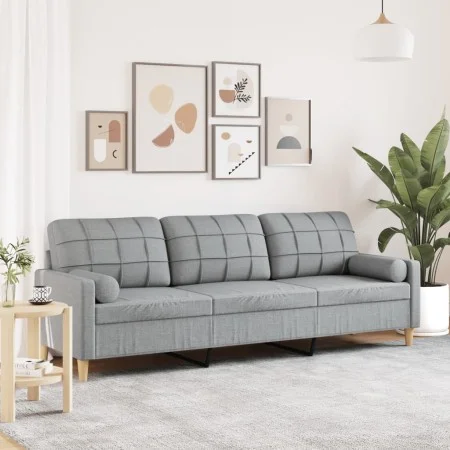 Sofá de 3 plazas con cojines tela gris claro 210 cm by , Sofas - Ref: Foro24-3278201, Price: 294,30 €, Discount: %
