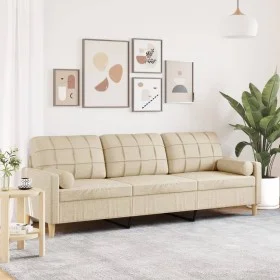 Sofá de 3 plazas con cojines tela color crema 210 cm de , Sofás - Ref: Foro24-3278203, Precio: 328,68 €, Descuento: %