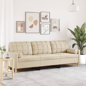 Sofá de 3 plazas con cojines tela color crema 210 cm de , Sofás - Ref: Foro24-3278203, Precio: 334,60 €, Descuento: %