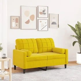 Sofá de 2 plazas con cojines terciopelo amarillo 120 cm de , Sofás - Ref: Foro24-3278215, Precio: 223,04 €, Descuento: %